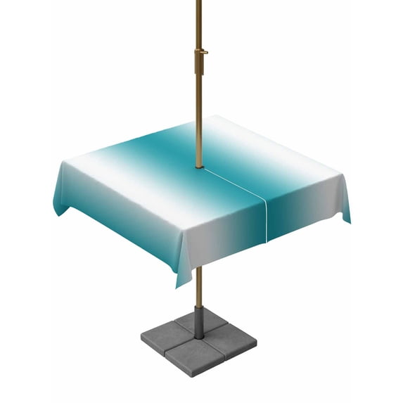 Outdoor Table Cloth with Umbrella Hole and Zipper, Ombre Turquoise Waterproof Square Tablecloth 54"x54", Gradient White Abstract Minimalist Stripe Washable Table Cover for Outside Party Patio Picnic
