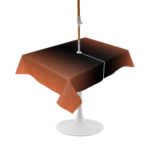 Outdoor Table Cloth with Umbrella Hole and Zipper, Orange Black Ombre Waterproof Rectangle Tablecloth 54"x80", Modern Gradient Abstract Art Washable Table Cover for Outside Party Patio Picnic