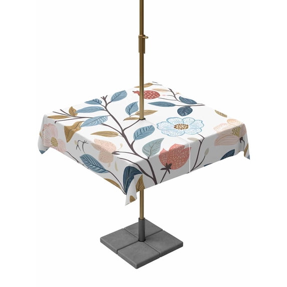 Outdoor Table Cloth with Umbrella Hole and Zipper, Pastoral Botanical Waterproof Square Tablecloth 54"x54", Spring Summer Floral Farmhouse Washable Table Cover for Outside Party Patio Picnic