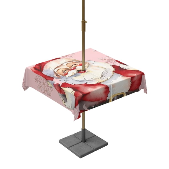 Outdoor Table Cloth with Umbrella Hole and Zipper, Pink Red Santa Christmas Waterproof Square Tablecloth 54"x54", Xmas Snowflake Watercolor Washable Table Cover for Outside Party Patio Picnic