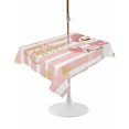 thumbnail image 1 of Outdoor Table Cloth with Umbrella Hole and Zipper, Pink Snowman Christmas Waterproof Rectangle Tablecloth 60"x102", Pink Striped Yellow Snowflake Washable Table Cover for Outside Party Patio Picnic, 1 of 8