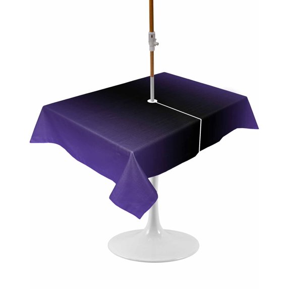 Outdoor Table Cloth with Umbrella Hole and Zipper, Purple Black Ombre Waterproof Rectangle Tablecloth 54"x80", Gradient Contemporary Abstract Art Washable Table Cover for Outside Party Patio Picnic