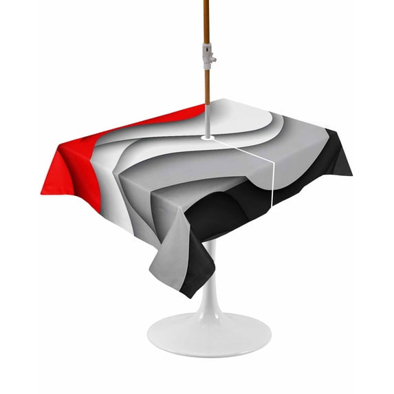 Outdoor Table Cloth with Umbrella Hole and Zipper, Red Black Ombre Waterproof Rectangle Tablecloth 60"x102", Modern Abstract Moire Art Geometric Washable Table Cover for Outside Party Patio Picnic