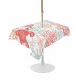 thumbnail image 1 of Outdoor Table Cloth with Umbrella Hole and Zipper,Red Orange Coastal Waterproof Rectangle Tablecloth 52"x70",Sea Turtle Nautical Coral Summer Beach Washable Table Cover for Outside Party Patio Picnic, 1 of 8
