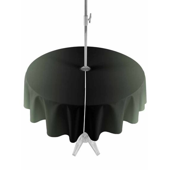 Outdoor Table Cloth with Umbrella Hole and Zipper, Sage Green Black Ombre Waterproof Round Tablecloth 54 Inch, Gradient Contemporary Abstract Art Washable Table Cover for Outside Party Patio Picnic