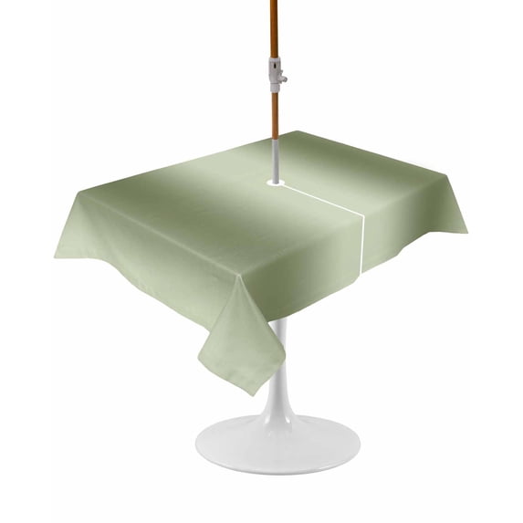 Outdoor Table Cloth with Umbrella Hole and Zipper, Sage Green Ombre Waterproof Rectangle Tablecloth 52"x70", Modern Abstract Art Farmhouse Gradient Washable Table Cover for Outside Party Patio Picnic