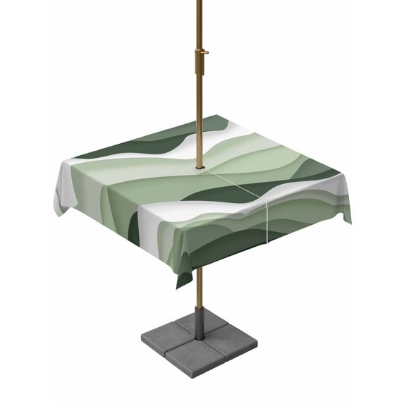 Outdoor Table Cloth with Umbrella Hole and Zipper, Sage Green Ombre Waterproof Square Tablecloth 54"x54", Modern Moire Geometric Abstract Washable Table Cover for Outside Party Patio Picnic