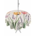 thumbnail image 1 of Outdoor Table Cloth with Umbrella Hole and Zipper, Spring Floral Waterproof Round Tablecloth 54 Inch, Pink Yellow Tulip Botanical Summer Washable Table Cover for Outside Party Patio Picnic, 1 of 8