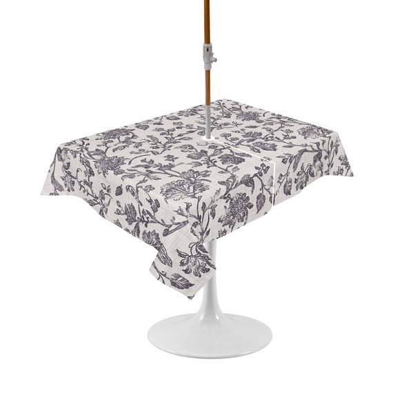 Outdoor Table Cloth with Umbrella Hole and Zipper, Spring Flowers Waterproof Rectangle Tablecloth 54"x80", Farmhouse Purple Pastoral Floral Leaf Washable Table Cover for Outside Party Patio Picnic