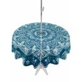 thumbnail image 1 of Outdoor Table Cloth with Umbrella Hole and Zipper, Teal Boho Floral Waterproof Round Tablecloth 60 Inch, Farmhouse Ethnic Tribal Abstract Art Washable Table Cover for Outside Party Patio Picnic, 1 of 8