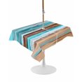 thumbnail image 1 of Outdoor Table Cloth with Umbrella Hole and Zipper, Turquoise Brown Waterproof Rectangle Tablecloth 54"x80", Abstract Wood Grain Gradient Stripes Washable Table Cover for Outside Party Patio Picnic, 1 of 8