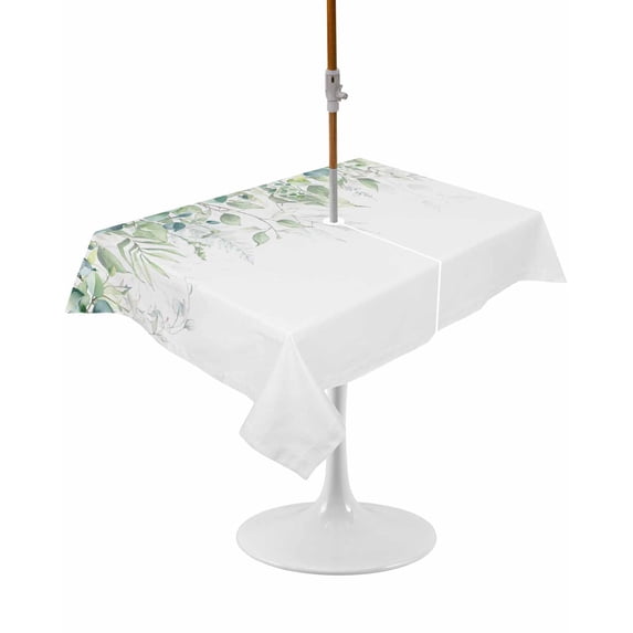 Outdoor Table Cloth with Umbrella Hole and Zipper, Weeping Teal Botanical Waterproof Rectangle Tablecloth 54"x80", Spring Eucalyptus Leaves Washable Table Cover for Outside Party Patio Picnic