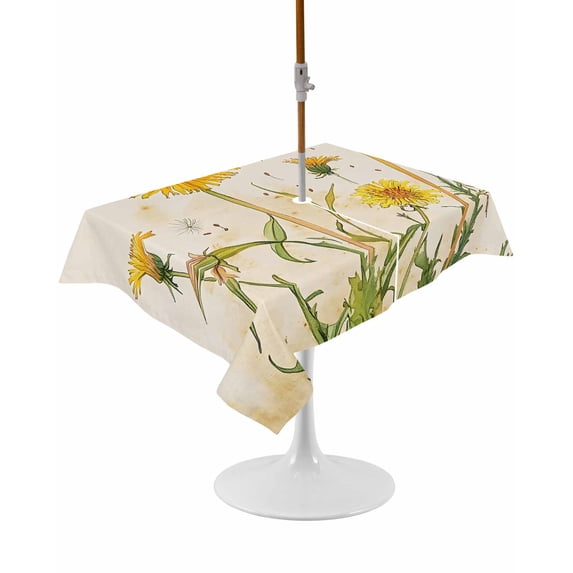 Outdoor Table Cloth with Umbrella Hole and Zipper, Yellow Floral Botanical Waterproof Rectangle Tablecloth 54"x80", Farmhouse Watercolor Flower Washable Table Cover for Outside Party Patio Picnic