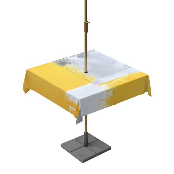 Outdoor Table Cloth with Umbrella Hole and Zipper, Yellow Grey Waterproof Square Tablecloth 54"x54", Abstract Street Graffiti Art Retro Painting Washable Table Cover for Outside Party Patio Picnic