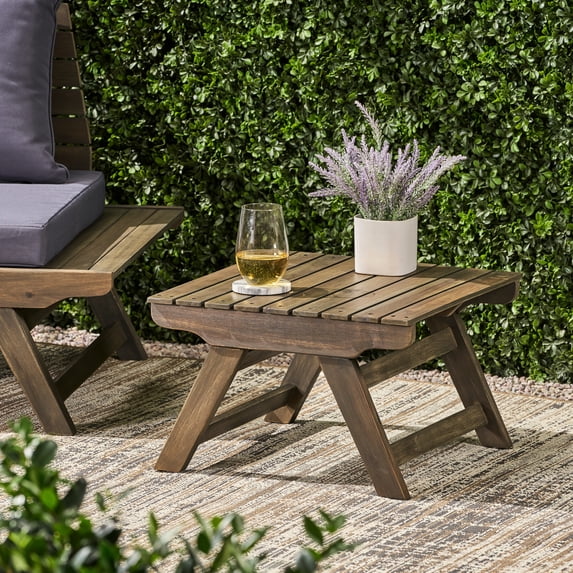 Outdoor Table In Grey Wood, 19.22”x19.22”x12.47”, With Open Slat Accent Of Decoration