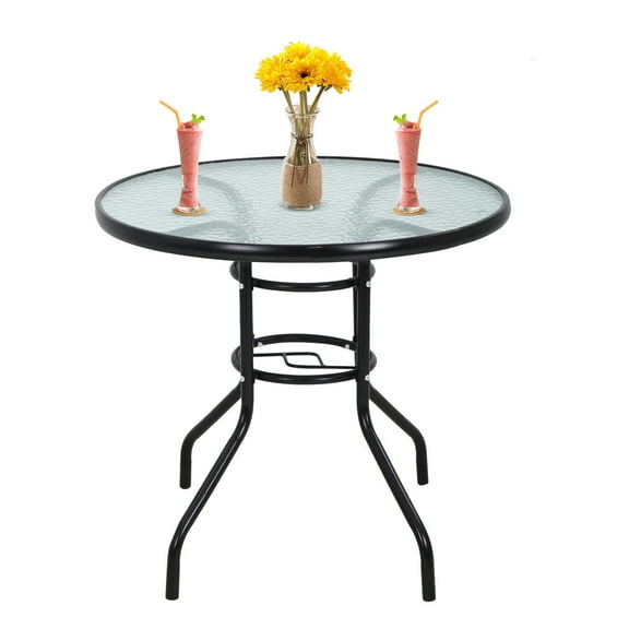Outdoor Table Patio Table Dining Table with Tempered Glass Umbrella Hole
