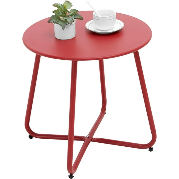 Outdoor Table Small Patio Side Table, Round Metal Side Table, Weatherproof, Portable, Outdoor End Table for Garden, Balcony, Yard (Red)