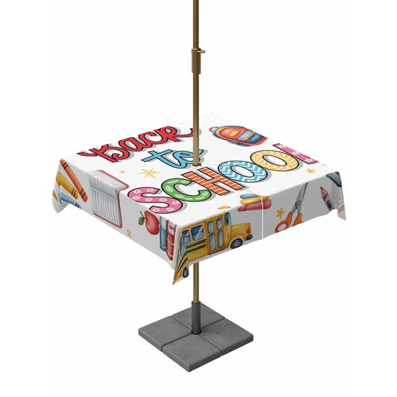 Outdoor Tablecloth - 54"x54" Square Table Cloths Bus Bag Globe Crayon Desklamp - Washable Table Cover with Zipper and Umbrella Hole for Patio Garden Picnic