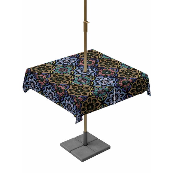Outdoor Tablecloth - 54"x54" Square Table Cloths Damask Baroque Ethnic Floral Bohemian - Washable Table Cover with Zipper and Umbrella Hole for Patio Garden Picnic