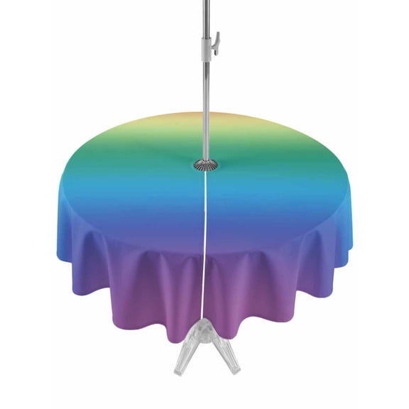Outdoor Tablecloth - 60" Round Table Cloths Multicolor Rainbow Abstract Colored Gradient - Washable Table Cover with Zipper and Umbrella Hole for Patio Garden Picnic