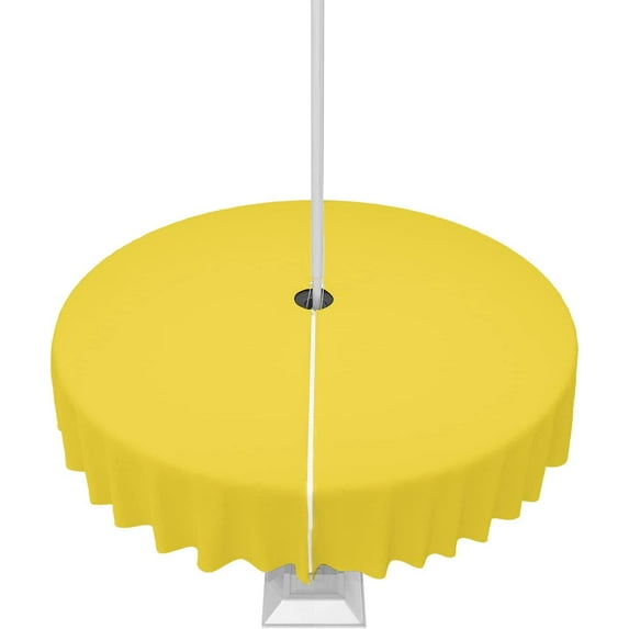 Outdoor Tablecloth Bright Yellow Round Patio Tablecloths 60 Inch, Waterproof Outside Table Cloths with Umbrella Hole and Zipper, Solid Color Summer Table Cover for Outdoor Tables Garden