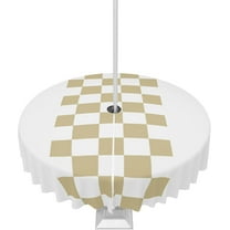 Outdoor Tablecloth Brown Plaid Round Patio Tablecloths 60 Inch, Outside Table Cloths with Umbrella Hole and Zipper, Buffalo Farmhouse Style Pattern Summer Table Cover for Outdoor Tables, Picnic,