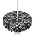 thumbnail image 1 of Outdoor Tablecloth Floral Pattern Round Patio Tablecloths 60 Inch, Waterproof Outside Table Cloths with Umbrella Hole and Zipper, Black White Summer Table Cover for Outdoor Tables Garden, 1 of 6