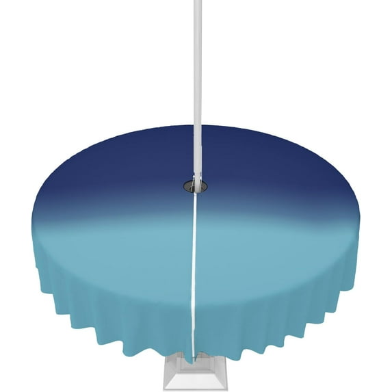 Outdoor Tablecloth Navy Blue Ombre Round Patio Tablecloths 60 Inch, Waterproof Outside Table Cloths with Umbrella Hole and Zipper, Gradient Color Summer Table Cover for Outdoor Tables Garden