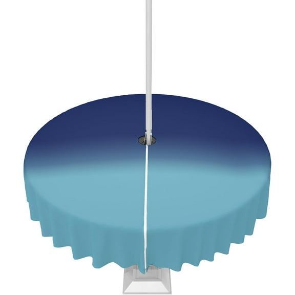 Outdoor Tablecloth Navy Blue Ombre Round Patio Tablecloths 60 Inch, Waterproof Outside Table Cloths with Umbrella Hole and Zipper, Gradient Color Summer Table Cover for Outdoor Tables Garden