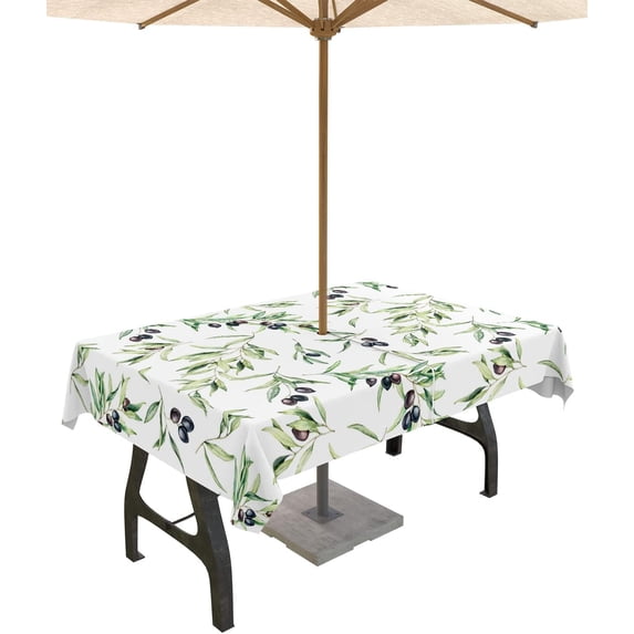 Outdoor Tablecloth Olive Leaf Rectangle Patio Tablecloths 60x120, Waterproof Outside Table Cloths with Umbrella Hole and Zipper, Green Leaves Plant Summer Table Cover for Outdoor Tables Garden