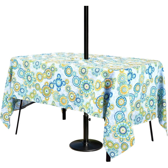 Outdoor Tablecloth Rectangle with Umbrella Hole Waterproof Flower Tablecloth for Spring Easter Picnic Party Patio Table Camping, Floral (52X70 Zipper)