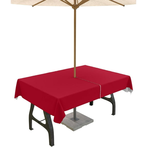 Outdoor Tablecloth Solid Red Color Rectangle Patio Tablecloths 60x84 Inch, Waterproof Outside Table Cloths with Umbrella Hole and Zipper, Red Summer Table Cover for Outdoor Tables, Picnic,
