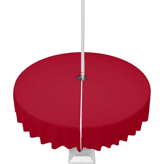 Outdoor Tablecloth Solid Red Color Round Patio Tablecloths 60 Inch, Waterproof Outside Table Cloths with Umbrella Hole and Zipper, Red Summer Table Cover for Outdoor Tables, Picnic,