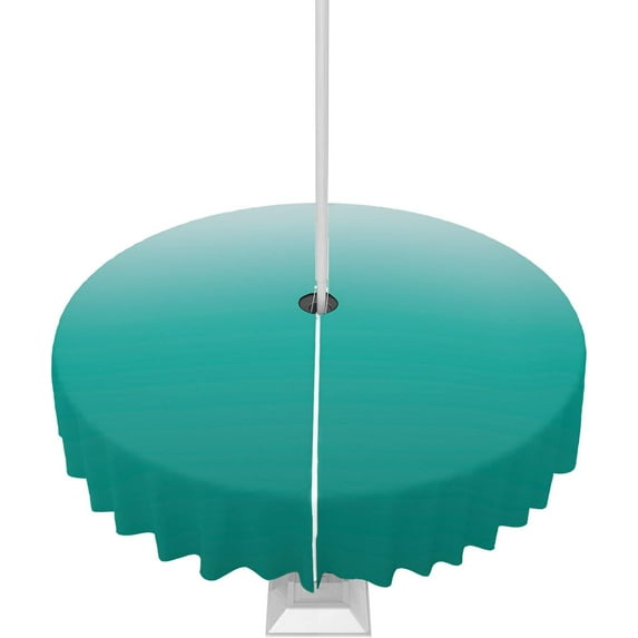 Outdoor Tablecloth Teal Green Ombre Round Patio Tablecloths 60 Inch, Outside Table Cloths with Umbrella Hole and Zipper, Gradient Gradual Color Summer Table Cover for Outdoor Tables, Picnic,