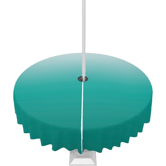 Outdoor Tablecloth Teal Green Ombre Round Patio Tablecloths 60 Inch, Outside Table Cloths with Umbrella Hole and Zipper, Gradient Gradual Color Summer Table Cover for Outdoor Tables, Picnic,