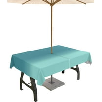Outdoor Tablecloth Teal Ombre Rectangle Patio Tablecloths 60x84, Waterproof Outside Table Cloths with Umbrella Hole and Zipper, Turquoise Summer Table Cover for Outdoor Tables Garden