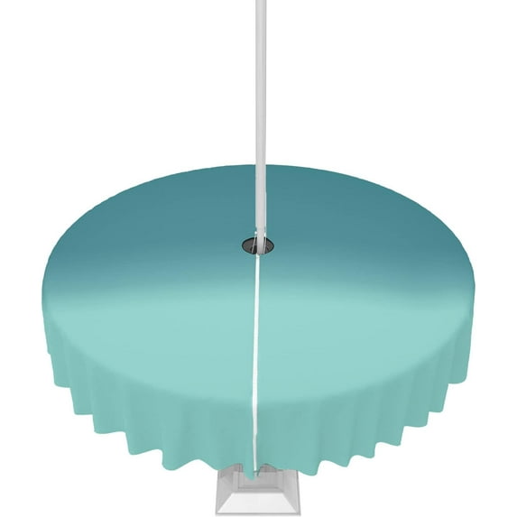Outdoor Tablecloth Teal Ombre Round Patio Tablecloths 60 Inch, Waterproof Outside Table Cloths with Umbrella Hole and Zipper, Turquoise Summer Table Cover for Outdoor Tables Garden