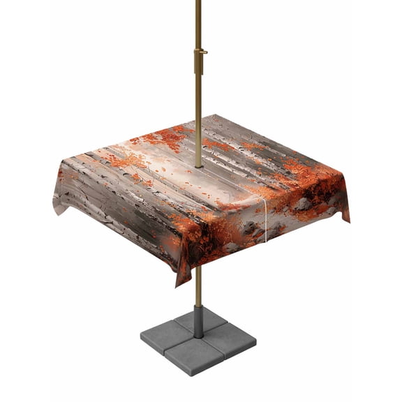Outdoor Tablecloth with Umbrella Hole, Abstract Autumn Birch Forest Trees Zippered Table Cloth for Rectangle Tables, Nature Oil Painting Style Washable Waterproof Tablecloths for Picnic Patio Garden