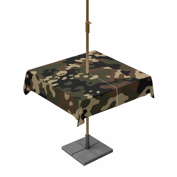 Outdoor Tablecloth with Umbrella Hole, Abstract Camouflages Texture Zippered Table Cloth for Rectangle Tables, Retro Camo Pattern Washable Waterproof Tablecloths for Picnic Patio Garden