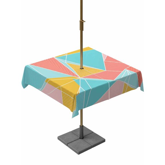 Outdoor Tablecloth with Umbrella Hole, Abstract Geometric Triangle Zippered Table Cloth for Rectangle Tables, Modern Aesthetic Art Washable Waterproof Tablecloths for Picnic Patio Garden