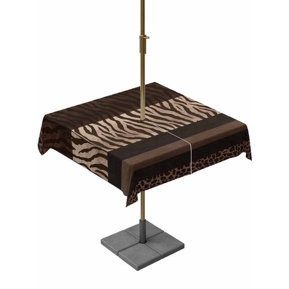 Outdoor Tablecloth with Umbrella Hole, Animal Print Spillproof Waterproof Outdoor Table Cover, Abstract Leopard Zebra Skin Texture Brown Patio Tablecloths for Party/Garden/Picnic, Square 54"x54"