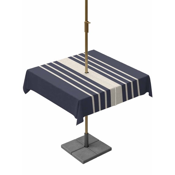Outdoor Tablecloth with Umbrella Hole, Beige Striped Spillproof Waterproof Outdoor Table Cover, Midnight Blue Geometric Simple Retro Patio Tablecloths for Party/Garden/Picnic, Square 54"x54"