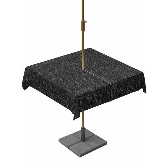Outdoor Tablecloth with Umbrella Hole, Black Linen Vintage Bottom Zippered Table Cloth for Rectangle Tables, Solid Farm Burlap Washable Waterproof Tablecloths for Picnic Patio Garden