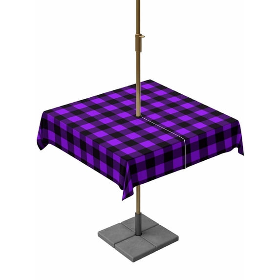 Outdoor Tablecloth with Umbrella Hole, Black Purple Plaid Spillproof Waterproof Outdoor Table Cover, Farmhouse Simple Buffalo Checked Patio Tablecloths for Party/Garden/Picnic, Square 60"x60"