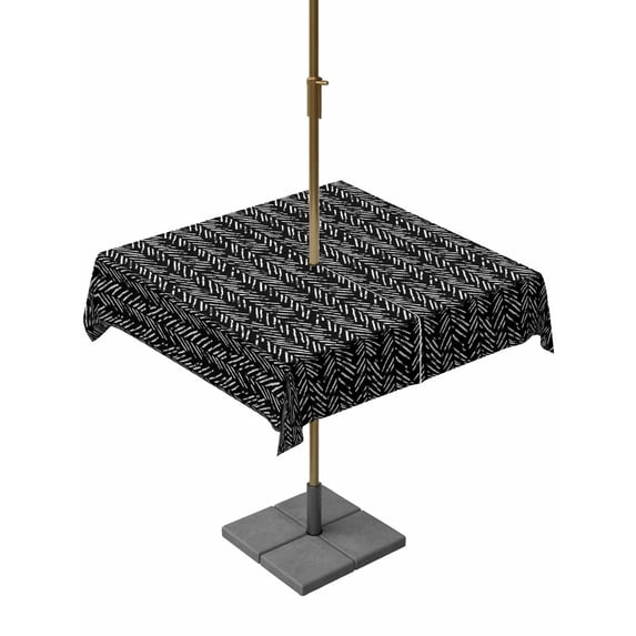 Outdoor Tablecloth with Umbrella Hole, Black White Striped Spillproof Waterproof Outdoor Table Cover, Abstract Modern Art Irregular Stripe Patio Tablecloths for Party/Garden/Picnic, Square 54"x54"