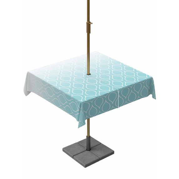 Outdoor Tablecloth with Umbrella Hole, Blue Morocan Spillproof Waterproof Outdoor Table Cover, Abstract Ombre Geometric Check Modern Patio Tablecloths for Party/Garden/Picnic, Square 60"x60"