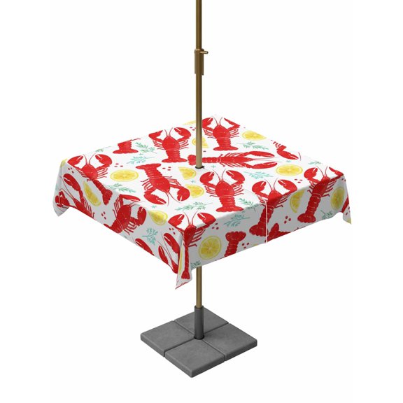 Outdoor Tablecloth with Umbrella Hole, Bright Red Lobster Zippered Table Cloth for Rectangle Tables, Fruit Yellow Lemon Slices Washable Waterproof Tablecloths for Picnic Patio Garden