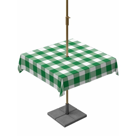 Outdoor Tablecloth with Umbrella Hole, Farm Buffalo Lattice Zippered Table Cloth for Rectangle Tables, Green and White Washable Waterproof Tablecloths for Picnic Patio Garden