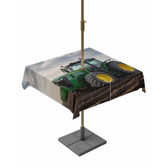 Outdoor Tablecloth with Umbrella Hole, Farm Tractor Spillproof Waterproof Outdoor Table Cover, Green Truck Country Rustic Field Harvester Patio Tablecloths for Party/Garden/Picnic, Square 54"x54"