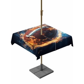 Outdoor Tablecloth with Umbrella Hole, Football Ice and Fire Abstract Art Zippered Table Cloth for Rectangle Tables, Rugby Technological Style Washable Waterproof Tablecloths for Picnic Patio Garden